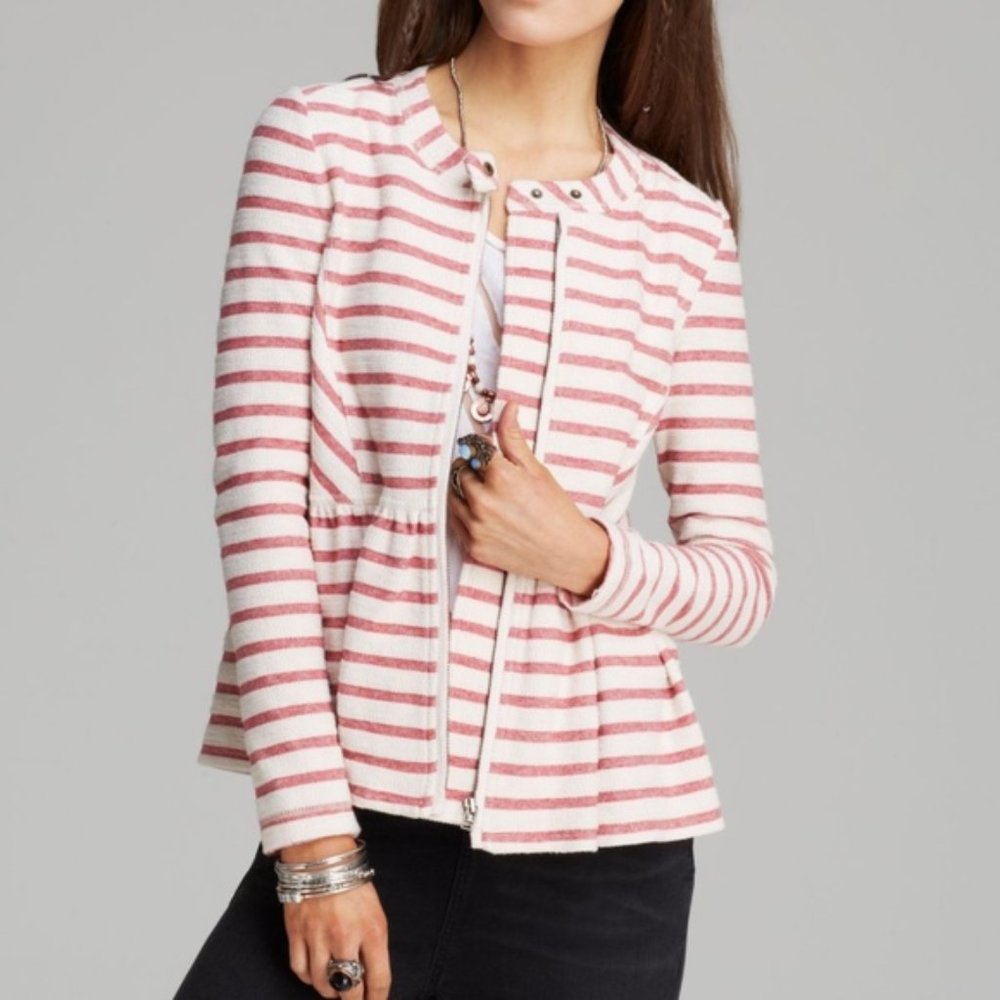 Free People Red Stripe Peplum Jacket